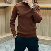 Hearujoy Men Clothing Autumn Winter Korean Fashion Business Casual Basic T-shirt Solid Half High Collar Long Sleeve Slim Thick Warm Tops